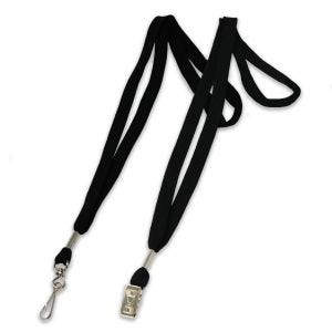 Black 1/2" polyester shoelace lanyard with swivel hook fastener.