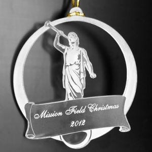 missionary missionfield christmas tree ornament with angel moroni & year, 100 percent acrylic plastic