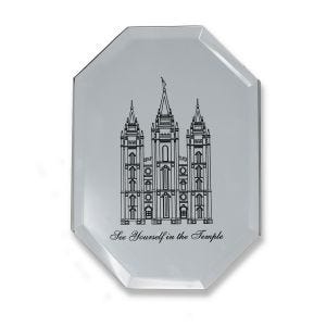 Salt Lake City Temple engraved on mirror with quote "See Yourself in the Temple".